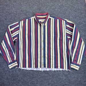 Vtg Natural Issue Button Down Shirt Mens M Multi Color Striped Cropped Raw Hem